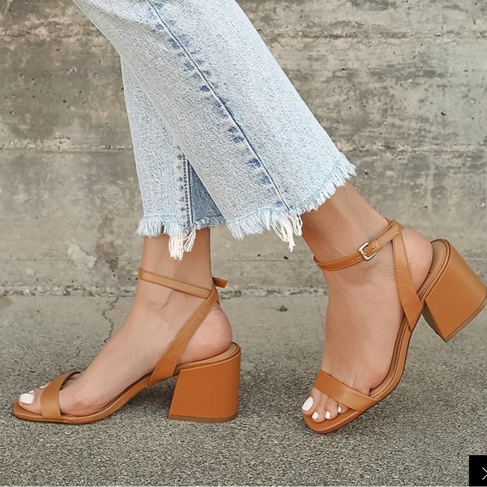 Karianne Cognac Nappa Leather Ankle Strap High Heel Sandals sz 6 worn once